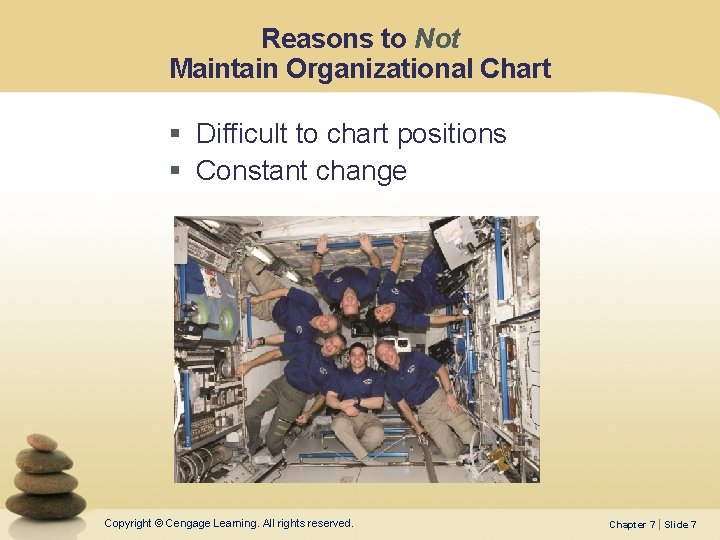 Reasons to Not Maintain Organizational Chart § Difficult to chart positions § Constant change