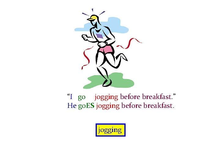 “I go jogging before breakfast. ” He go. ES jogging before breakfast. jogging 