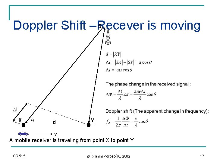 S Doppler Shift –Recever is moving Dl X q d Y v A mobile