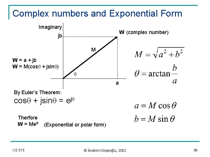 Complex numbers and Exponential Form Imaginary W (complex number) jb M W = a
