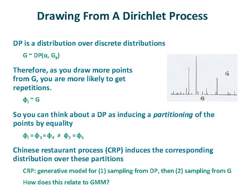 Drawing From A Dirichlet Process ü DP is a distribution over discrete distributions G