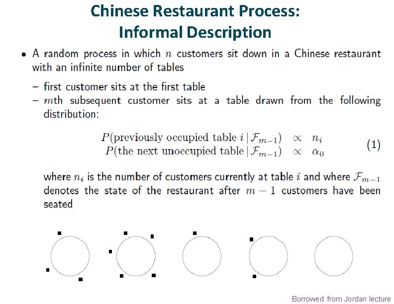 Chinese Restaurant Process: Informal Description Borrowed from Jordan lecture 