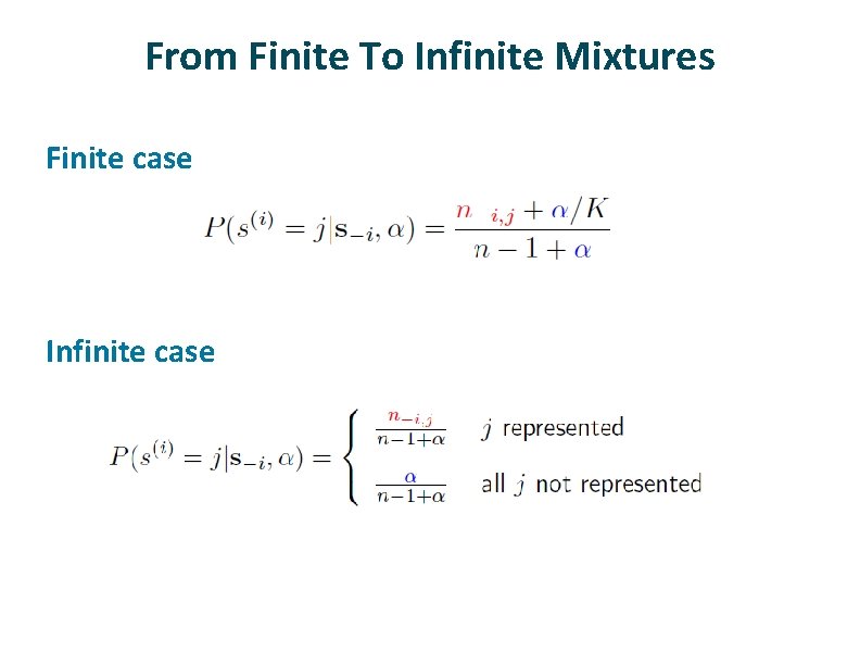 From Finite To Infinite Mixtures ü ü Finite case Infinite case 