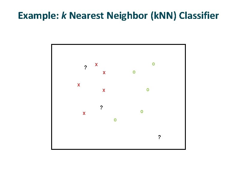 Example: k Nearest Neighbor (k. NN) Classifier ? x o x o x x