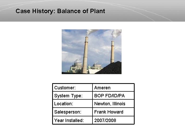 Case History: Balance of Plant Customer: Ameren System Type: BOP FD/ID/PA Location: Newton, Illinois