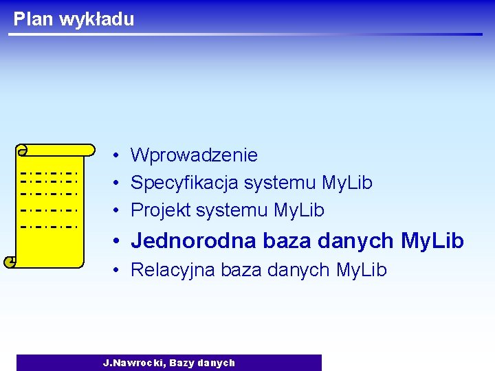 Plan wykładu • Wprowadzenie • Specyfikacja systemu My. Lib • Projekt systemu My. Lib