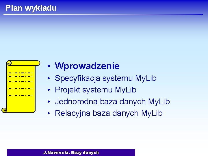 Plan wykładu • Wprowadzenie • • Specyfikacja systemu My. Lib Projekt systemu My. Lib