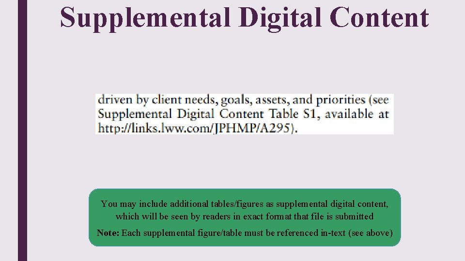 Supplemental Digital Content You may include additional tables/figures as supplemental digital content, which will