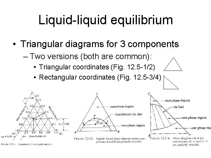 Liquid-liquid equilibrium • Triangular diagrams for 3 components – Two versions (both are common): Liquid-liquid equilibrium • Triangular diagrams for 3 components – Two versions (both are common):