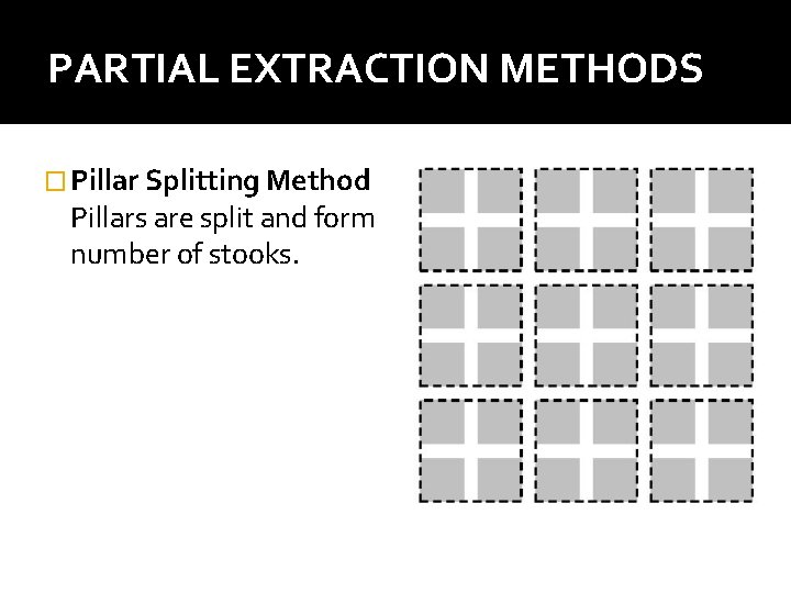 PARTIAL EXTRACTION METHODS � Pillar Splitting Method Pillars are split and form number of PARTIAL EXTRACTION METHODS � Pillar Splitting Method Pillars are split and form number of