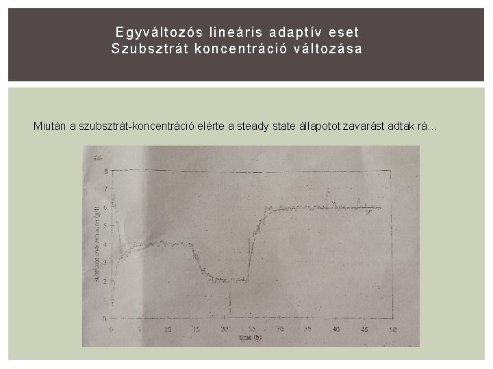 E gyváltozós lineáris adaptív ese t Szubsztrát koncentráció változása Miután a szubsztrát-koncentráció elérte a