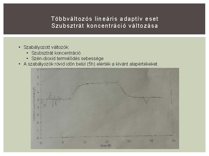 T öbbváltozós lineáris adaptív eset S zubsztrát koncentráció változása • Szabályozott változók: • Szubsztrát