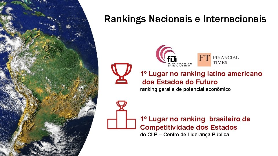 Rankings Nacionais e Internacionais 1º Lugar no ranking latino americano dos Estados do Futuro