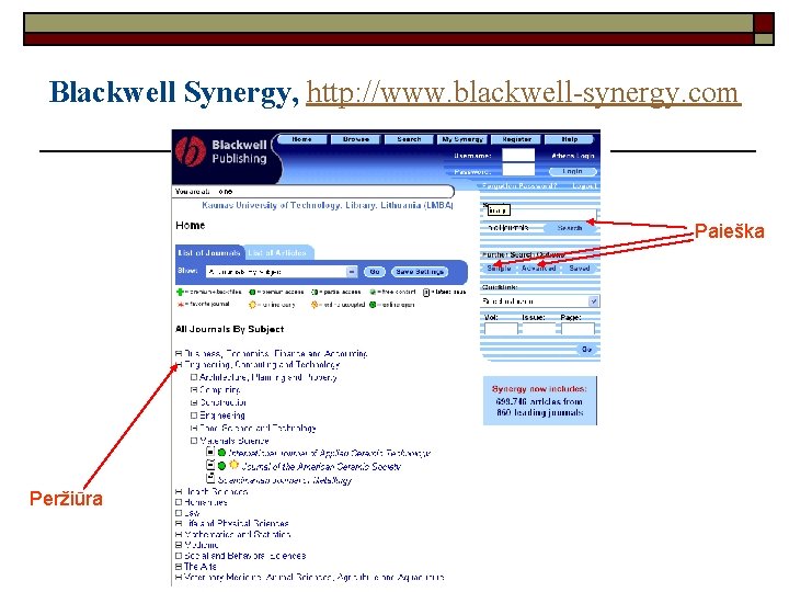 Blackwell Synergy, http: //www. blackwell-synergy. com Paieška Peržiūra 