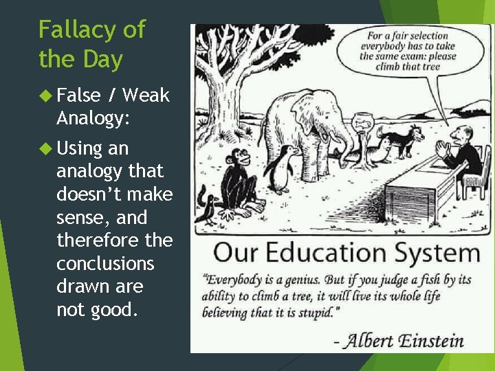 Fallacy of the Day False / Weak Analogy: Using an analogy that doesn’t make