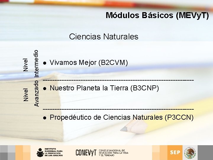 Módulos Básicos (MEVy. T) Avanzado Intermedio Nivel Ciencias Naturales l Vivamos Mejor (B 2