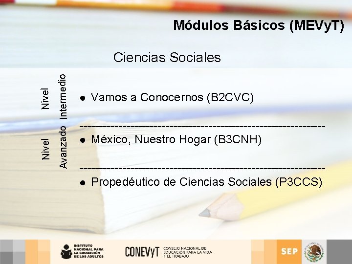 Módulos Básicos (MEVy. T) Avanzado Intermedio Nivel Ciencias Sociales l Vamos a Conocernos (B