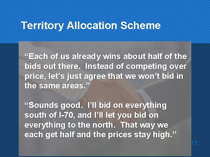 Territory Allocation Scheme “Each of us already wins about half of the bids out