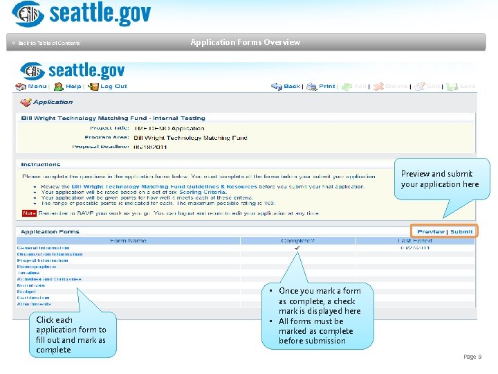  « Back to Table of Contents Application Forms Overview Preview and submit your