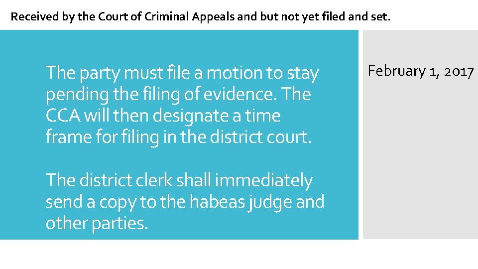 Received by the Court of Criminal Appeals and but not yet filed and set.