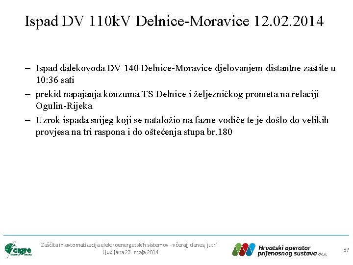 Ispad DV 110 k. V Delnice-Moravice 12. 02. 2014 – Ispad dalekovoda DV 140