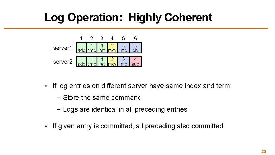 Log Operation: Highly Coherent 1 2 3 4 5 6 server 1 1 2