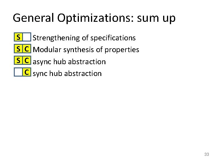 General Optimizations: sum up S S S § C § C § Strengthening of