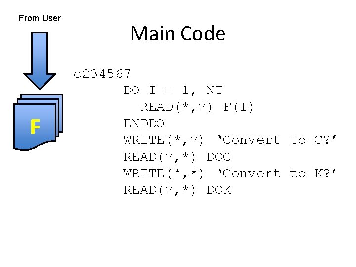 From User F Main Code c 234567 DO I = 1, NT READ(*, *)