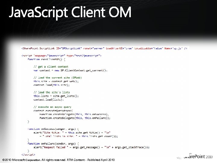 © 2010 Microsoft Corporation. All rights reserved. RTM Content - Published April 2010 © 2010 Microsoft Corporation. All rights reserved. RTM Content - Published April 2010