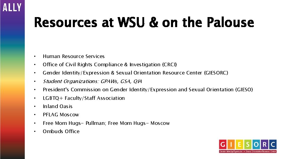 Resources at WSU & on the Palouse • Human Resource Services • Office of
