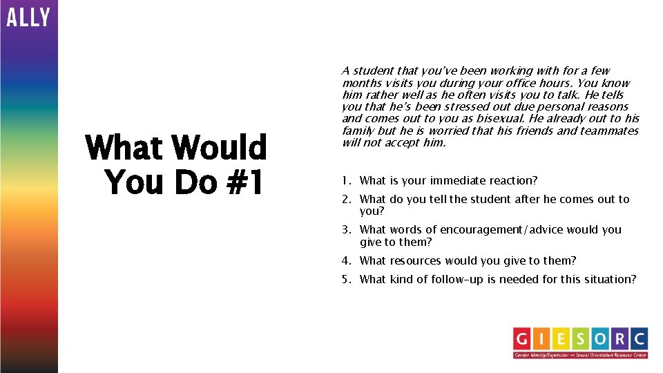 What Would You Do #1 A student that you’ve been working with for a