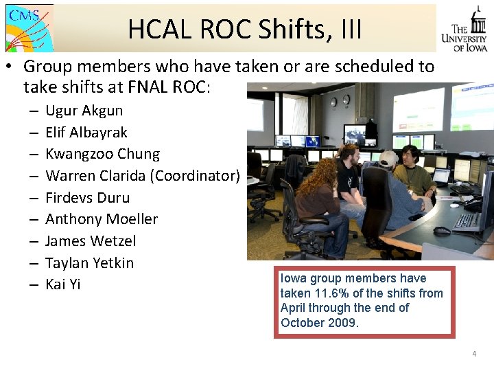 HCAL ROC Shifts, III • Group members who have taken or are scheduled to