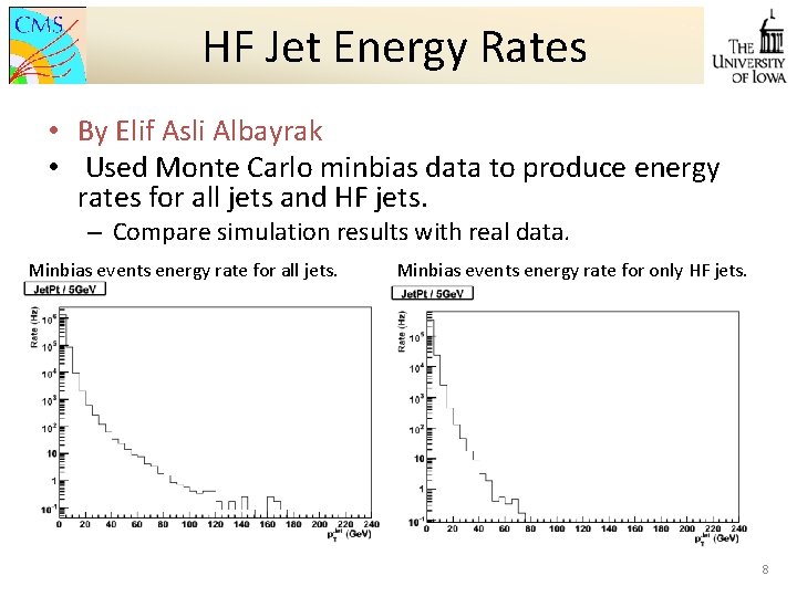 HF Jet Energy Rates • By Elif Asli Albayrak • Used Monte Carlo minbias