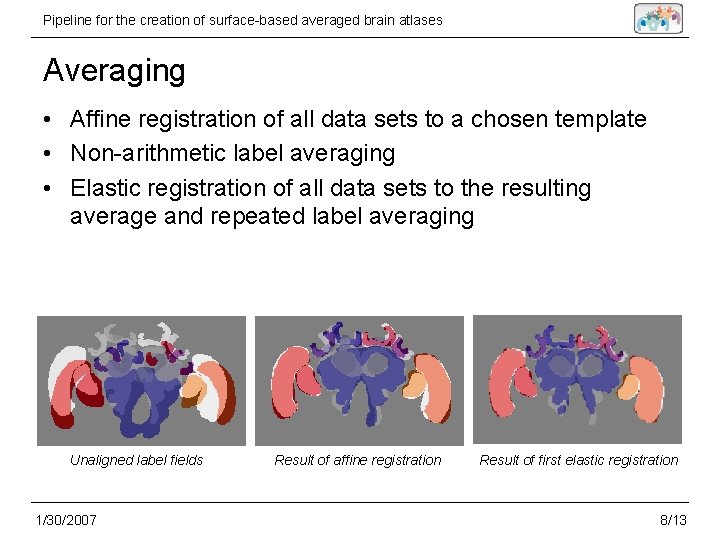 Pipeline for the creation of surface-based averaged brain atlases Averaging • Affine registration of