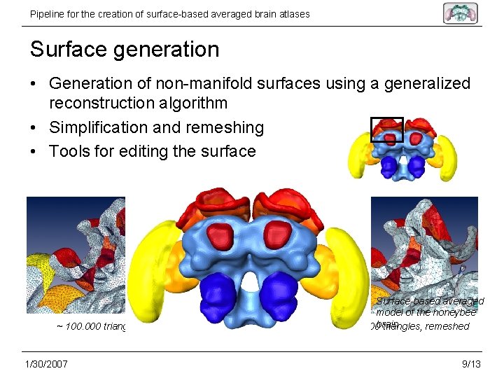 Pipeline for the creation of surface-based averaged brain atlases Surface generation • Generation of