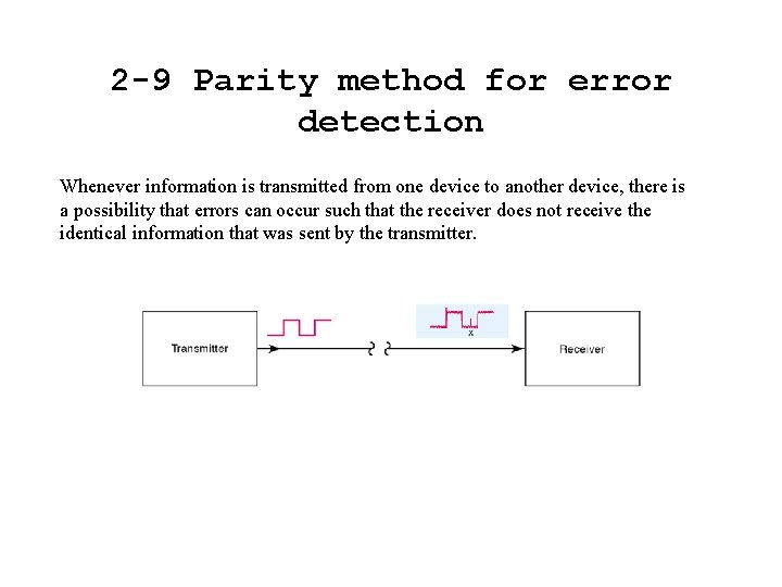 2 -9 Parity method for error detection Whenever information is transmitted from one device
