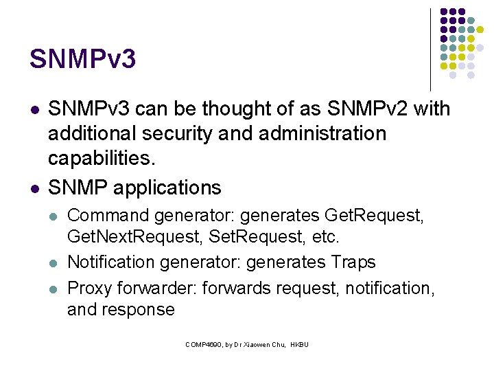 SNMPv 3 l l SNMPv 3 can be thought of as SNMPv 2 with