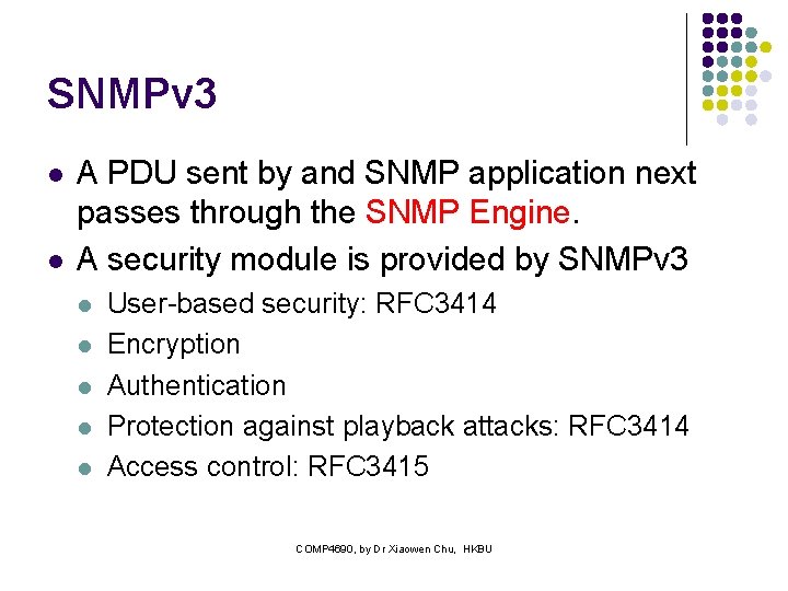 SNMPv 3 l l A PDU sent by and SNMP application next passes through