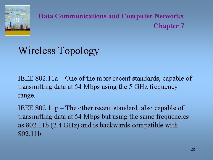 Data Communications and Computer Networks Chapter 7 Wireless Topology IEEE 802. 11 a –