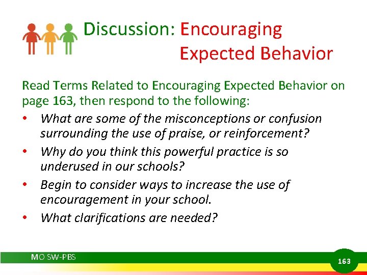 Discussion: Encouraging Expected Behavior Read Terms Related to Encouraging Expected Behavior on page 163,