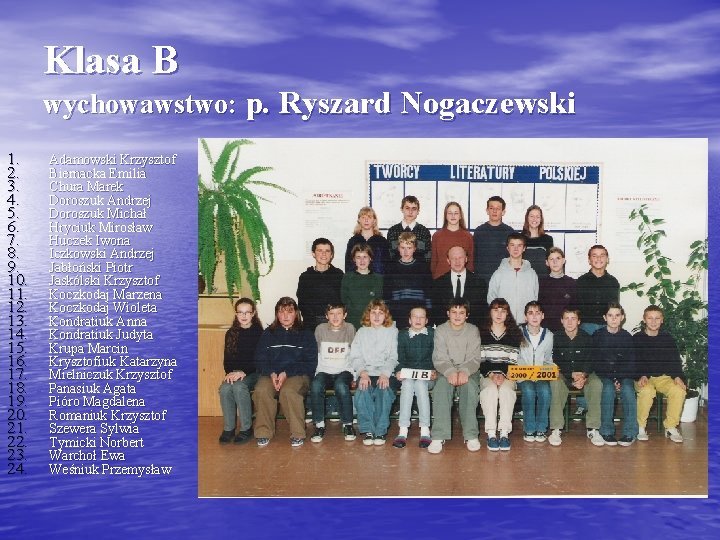 Klasa B wychowawstwo: p. Ryszard Nogaczewski 1. 2. 3. 4. 5. 6. 7. 8.