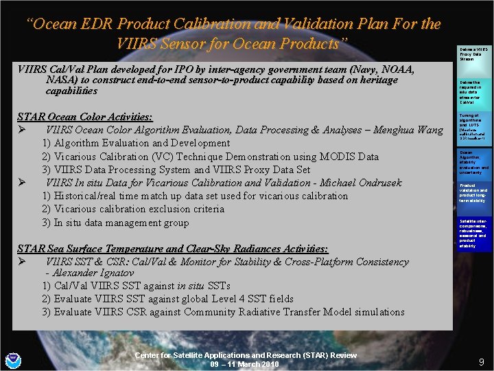 “Ocean EDR Product Calibration and Validation Plan For the VIIRS Sensor for Ocean Products”