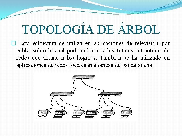 TOPOLOGÍA DE ÁRBOL � Esta estructura se utiliza en aplicaciones de televisión por cable,