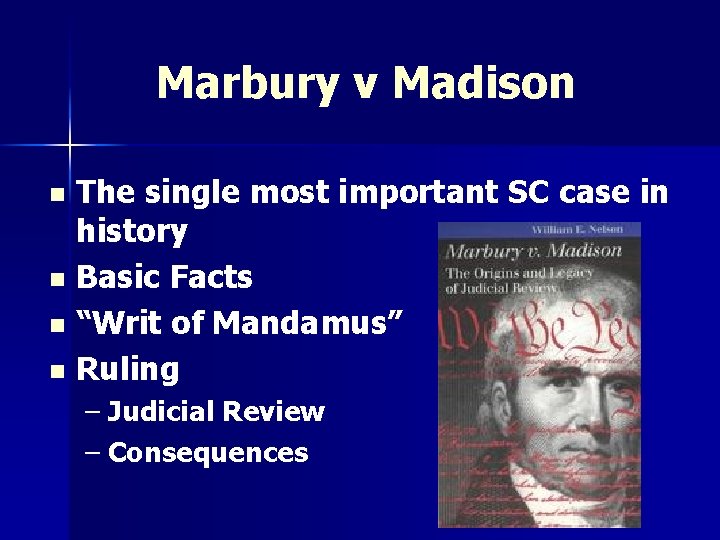 Marbury v Madison The single most important SC case in history n Basic Facts