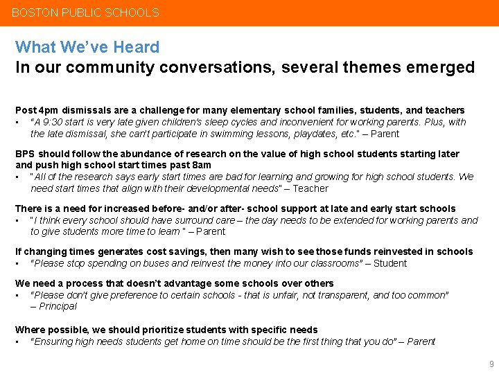 BOSTON PUBLIC SCHOOLS What We’ve Heard In our community conversations, several themes emerged Post