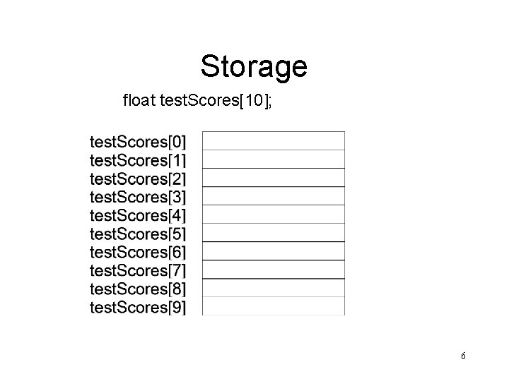 Storage float test. Scores[10]; 6 