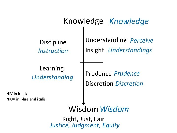 Knowledge Understanding Perceive Insight Understandings Discipline Instruction Learning Understanding Prudence Discretion NIV in black