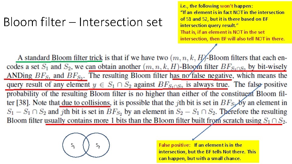 Bloom filter – Intersection set S 1 S 2 i. e. , the following