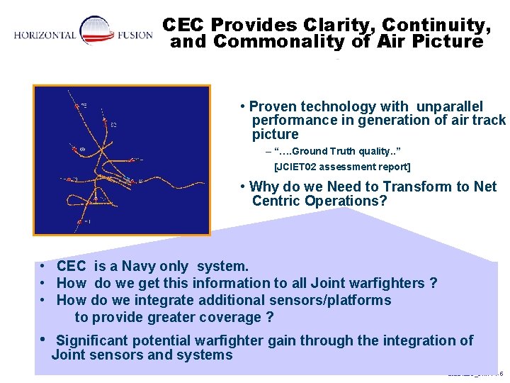 CEC Provides Clarity, Continuity, and Commonality of Air Picture • Proven technology with unparallel