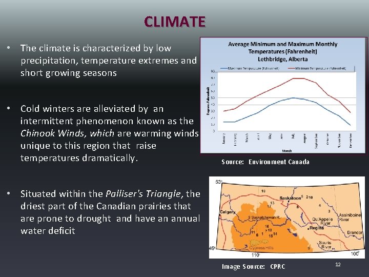 CLIMATE • The climate is characterized by low precipitation, temperature extremes and short growing